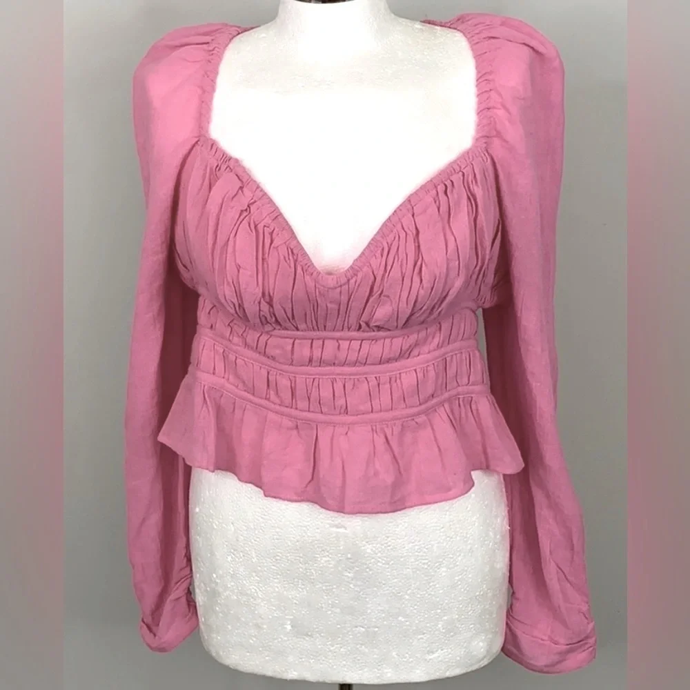 FREE PEOPLE Chloe Top in Aurora Pink Sz Sm ~ needs light repair
